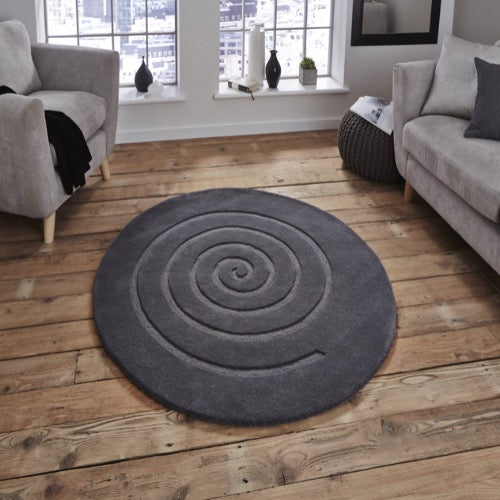 Spiral Circular Rug in Grey
