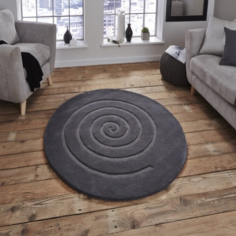 Spiral Circular Rug in Grey